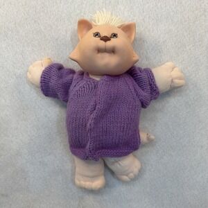 Vintage 1983 Cabbage Patch Kids Koosa Cat Plush Purple Sweater 11 inch
